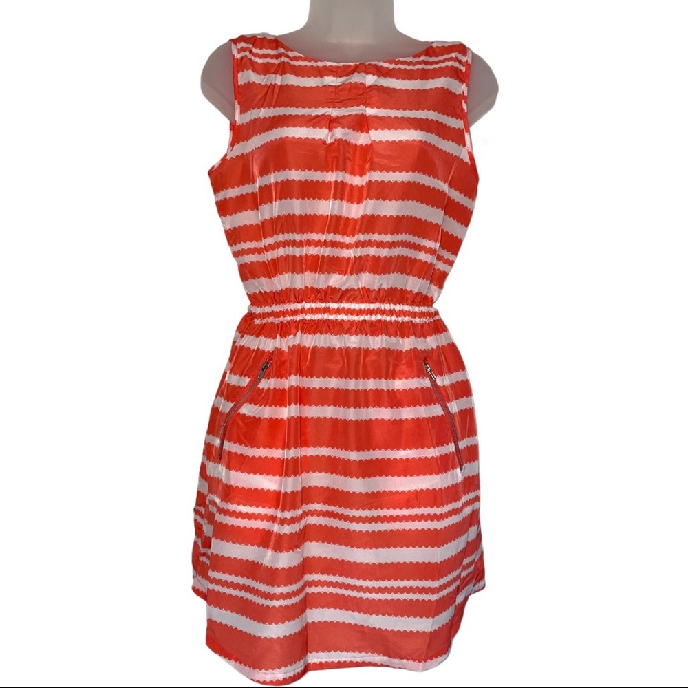 Orange Stripe Fit N Flare Dress Pockets Summer
